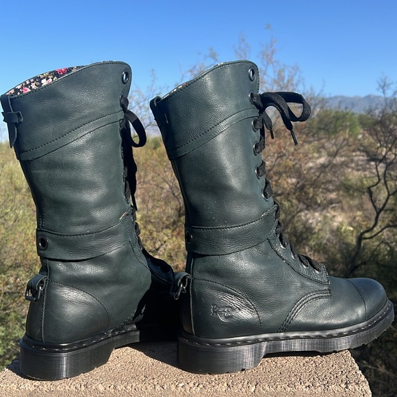 Dr. Martens Triumph Floral Tall 12 Eye Lace Up Mirage Black / Dark Green Boots - Picture 4 of 16